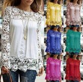 Blusa Primavera/Verão Manga Rendada